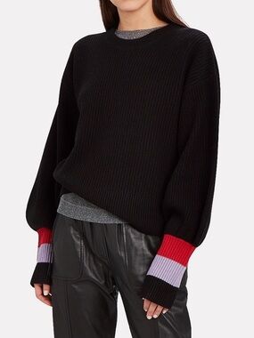 Black Sweater with Red & Lilac Cuff Detail - Women's Crewneck